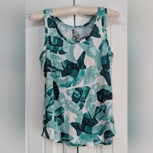 LOFT Tropical Leaf Print Tank Top – Teal Green & White – Size M